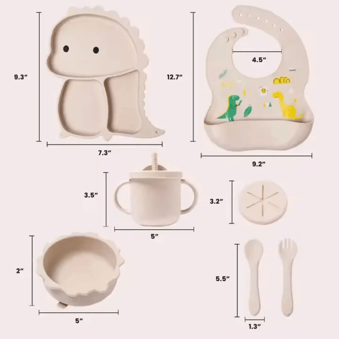 DinoDelight – Zestaw silikonowych sztućców dla dzieci w wieku 3+ lat – Wspiera bezpieczne i przyjemne jedzenie