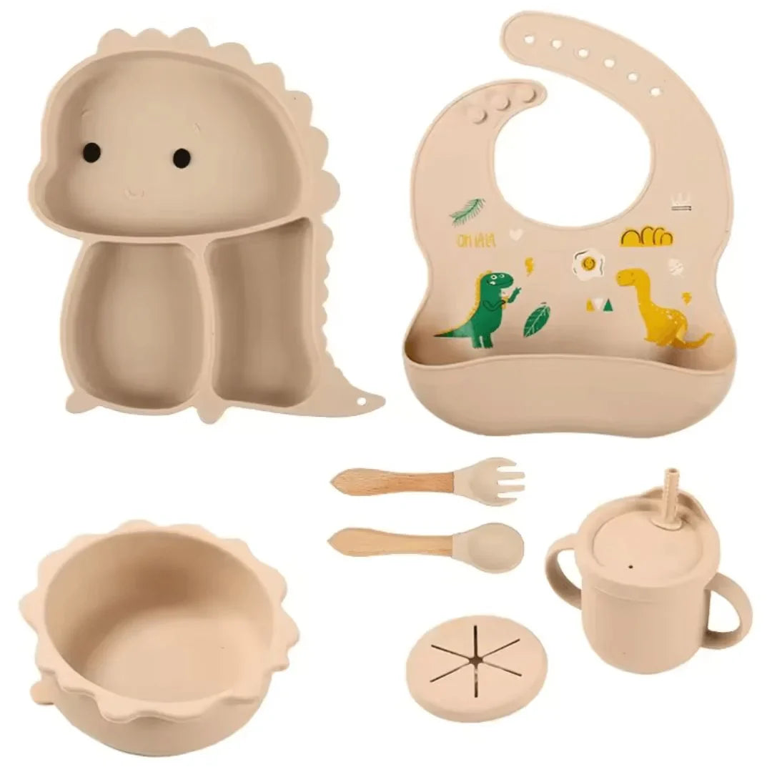 DinoDelight – Zestaw silikonowych sztućców dla dzieci w wieku 3+ lat – Wspiera bezpieczne i przyjemne jedzenie