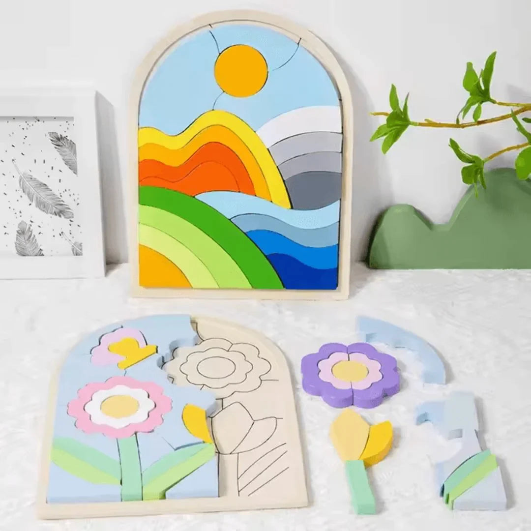 RainbowNets– Drewniane klocki-puzzle dla dzieci w wieku 3+ lat – rozwijają kreatywność