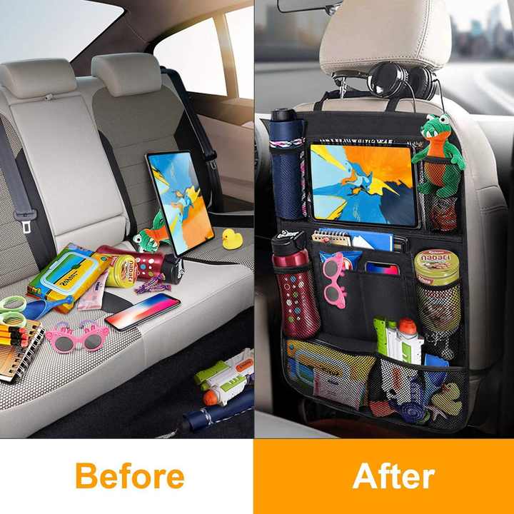 RideTidy – Organizer na tylne siedzenie samochodu z uchwytem na tablet i kieszeniami do przechowywania – dla dzieci w wieku 3+