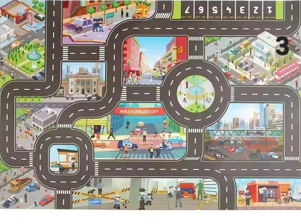 ZoomTown– składany zestaw mat do zabawy w przygody samochodowe z pojazdami zabawkowymi – dla dzieci w wieku 3+