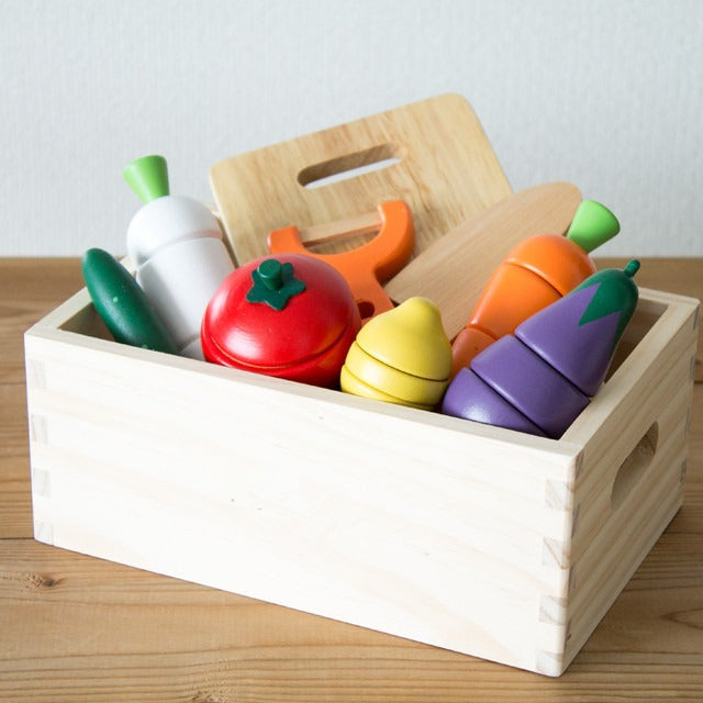 CuttiChop – Drewniany zestaw do krojenia warzyw | Zabawka kuchenna do odgrywania ról | Montessori | Wiek 2–6 lat