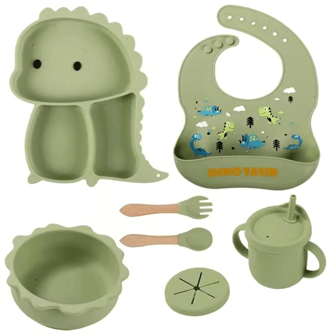 DinoDelight – Zestaw silikonowych sztućców dla dzieci w wieku 3+ lat – Wspiera bezpieczne i przyjemne jedzenie