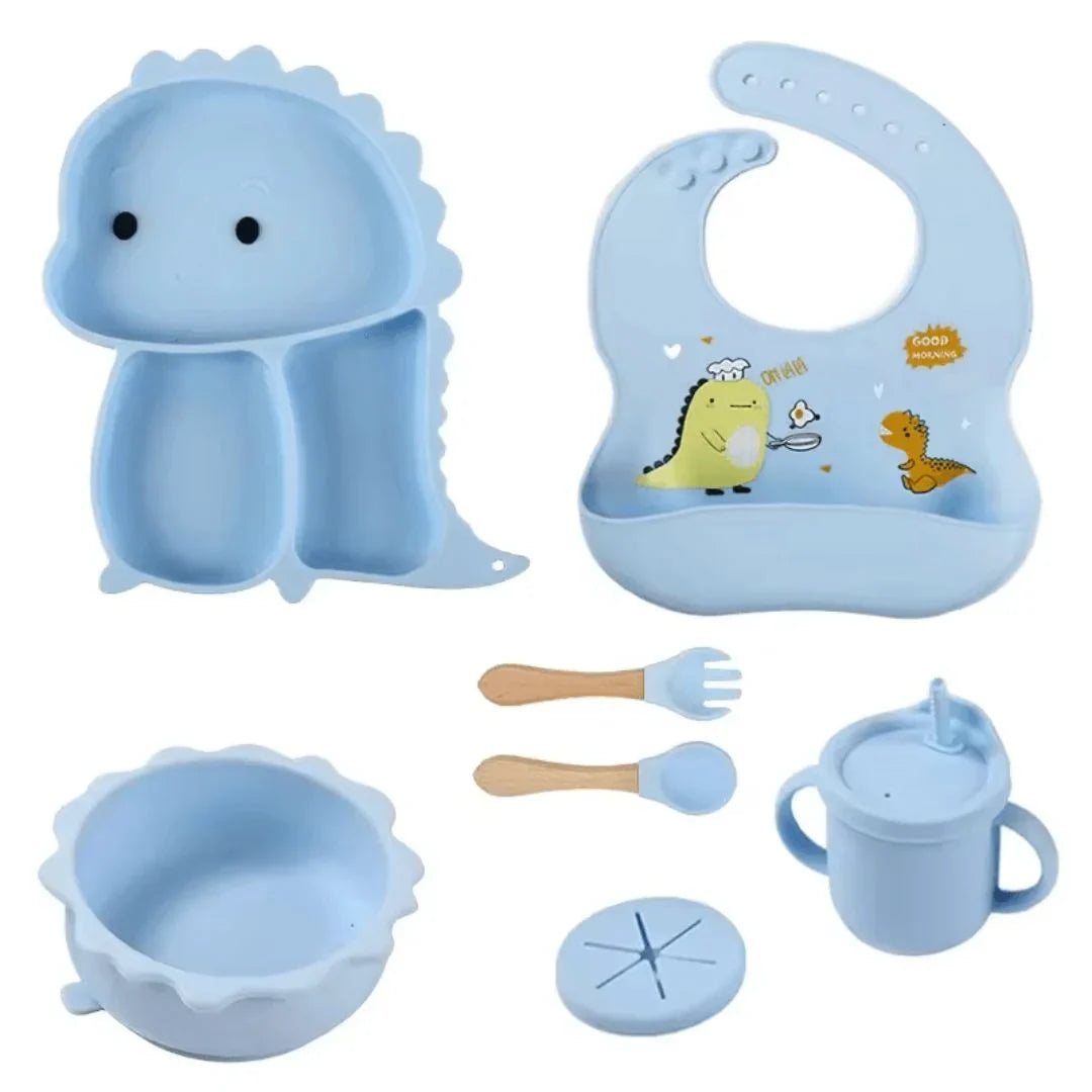 DinoDelight – Zestaw silikonowych sztućców dla dzieci w wieku 3+ lat – Wspiera bezpieczne i przyjemne jedzenie