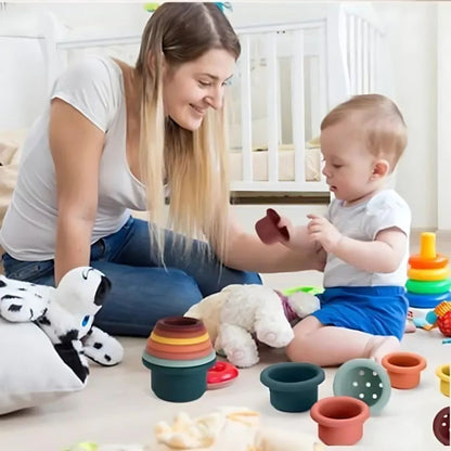 NestieCups – Montessori – Kubeczki do układania w stosy dla dzieci od 1 roku życia – wspomagają rozwój małej motoryki i wczesnej orientacji przestrzennej