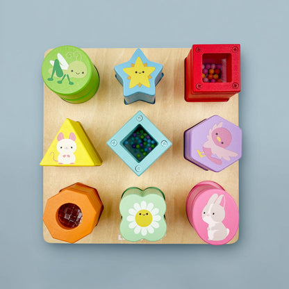 SenseSort – Drewniany sensoryczny sorter kształtów dla dzieci w wieku od 12 miesięcy – stymuluje odkrywanie dotykowe i rozwija sprawność motoryczną