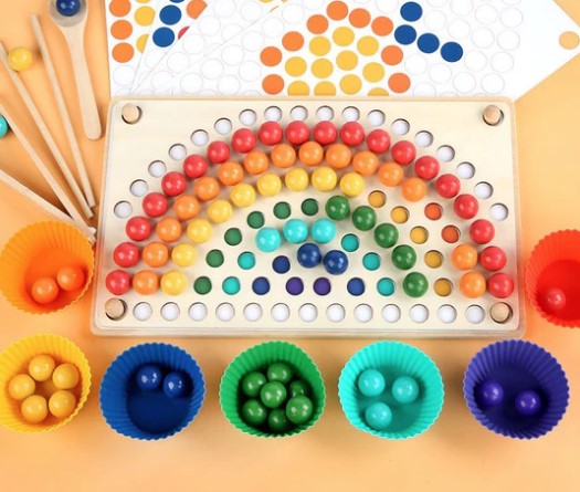 Rainbow Match – Drewniana gra do sortowania kolorów dla dzieci w wieku 3+ lat – stymuluje rozpoznawanie kolorów