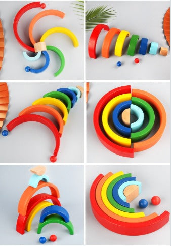 Rainbow Stack – Duży drewniany Rainbow Stack dla dzieci od 3 lat – stymuluje kreatywne budowanie