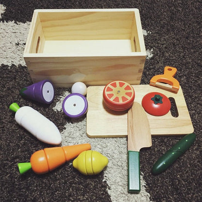 CuttiChop – Drewniany zestaw do krojenia warzyw | Zabawka kuchenna do odgrywania ról | Montessori | Wiek 2–6 lat