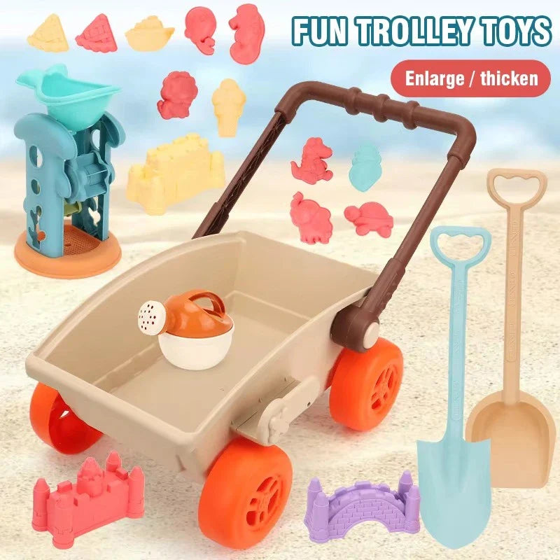 Zestaw zabawek do piasku SandRoller Beach Cart z wiaderkiem, łopatką i kształtami – dla dzieci w wieku 3+!