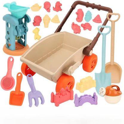 Zestaw zabawek do piasku SandRoller Beach Cart z wiaderkiem, łopatką i kształtami – dla dzieci w wieku 3+!